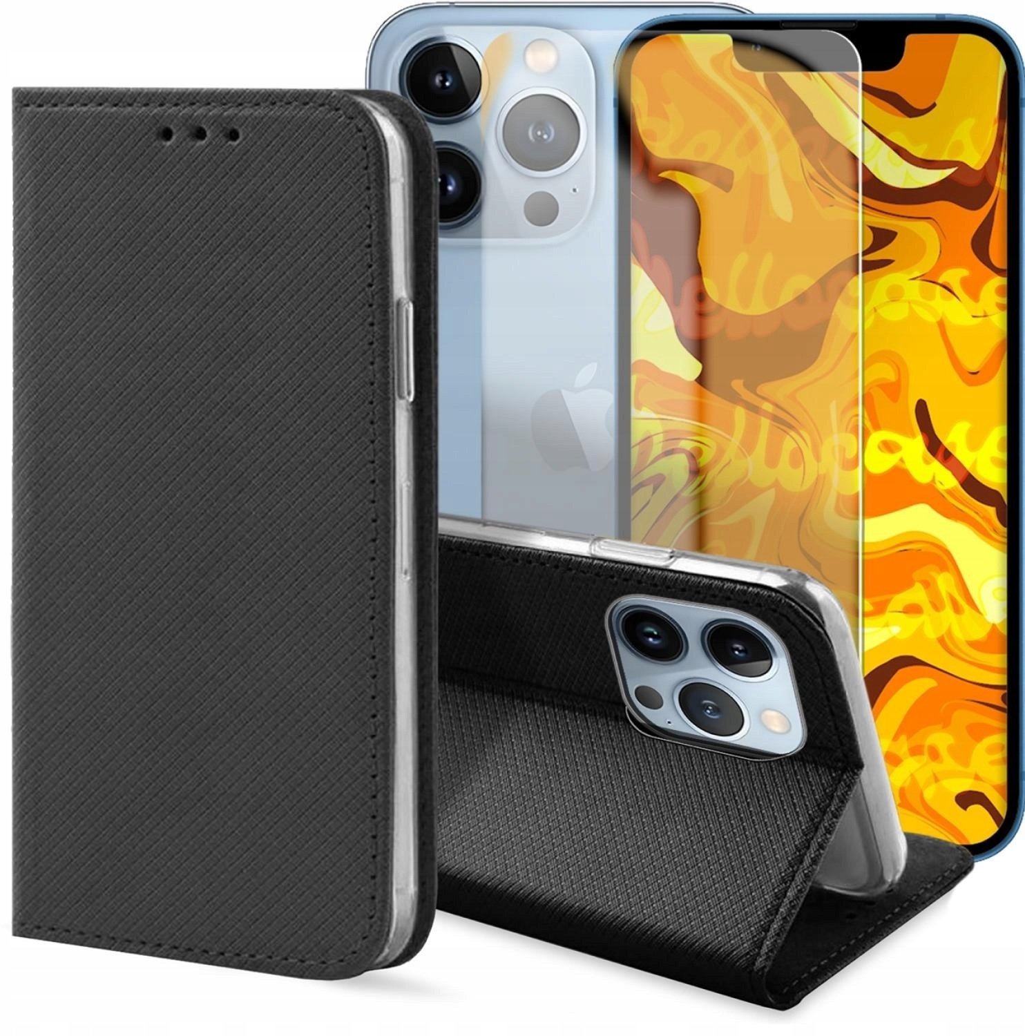 Hello Case Etui z Klapką Do Apple iPhone 14 Pro Czarne, Zamykane, Kabura Szkło BNDL0616