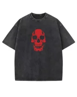 Koszulki i topy damskie - Koszulka oversize efekt sprania Nadruk silikonowy Czaszka Czarny L - miniaturka - grafika 1