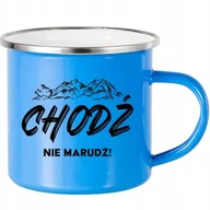 Kubki - KUBEK Stalowy Emaliowany 250 ml NIEBIESKI CHODŹ NIE MARUDŹ Górskie Wzory - miniaturka - grafika 1
