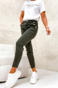 SPODNIE MOM FIT Z OZDOBNYMI GUZIKAMI NA KIESZENIACH - ZIELONE - Olika - Spodnie damskie - miniaturka - grafika 1