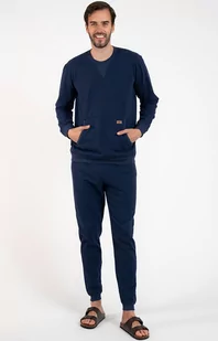 Bawełniany komplet dresowy męski granatowy Fox, Kolor granatowy, Rozmiar S, Italian Fashion - Intymna - Piżamy męskie - miniaturka - grafika 1