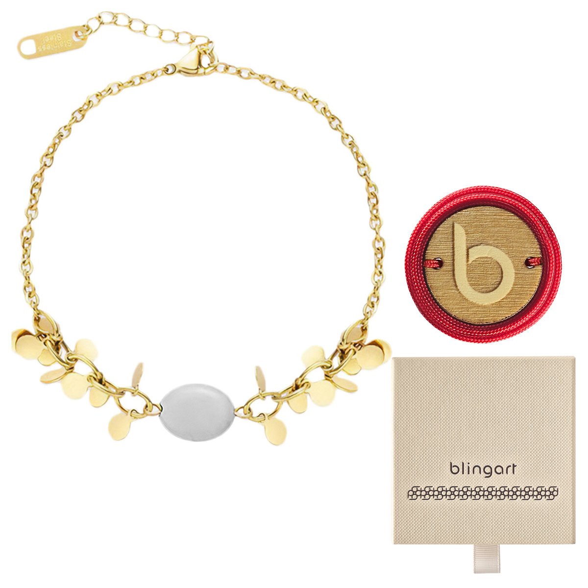 Bransoletka damska pozłacana stal chirurgiczna kamień biały ankier BLINGART