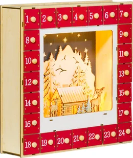 HOMCOM kalendarz adwentowy do wypełnienia 24 szuflady kalendarz świąteczny z oświetleniem LED kalendarz adwentowy pudełko dekoracja świąteczna DIY MDF 34 x 7 x 34 cm czerwony - Ozdoby bożonarodzeniowe - miniaturka - grafika 1