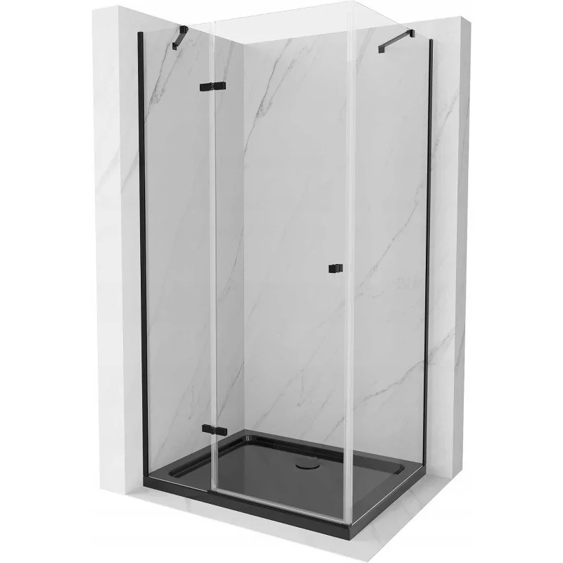 Mexen Roma kabina prysznicowa uchylna 80x120 cm, transparent, czarna + brodzik Flat, czarny