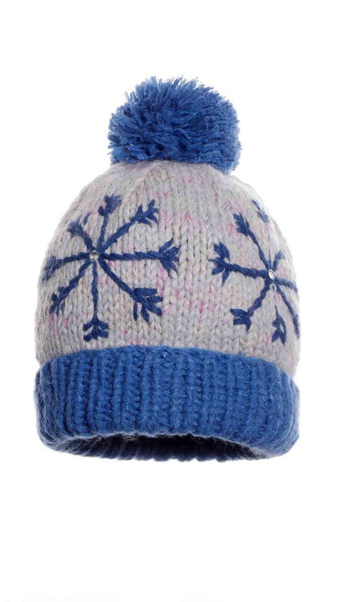 Dziewczęca czapka ze śnieżynką i pomponem niebieska Ambra r.55/60