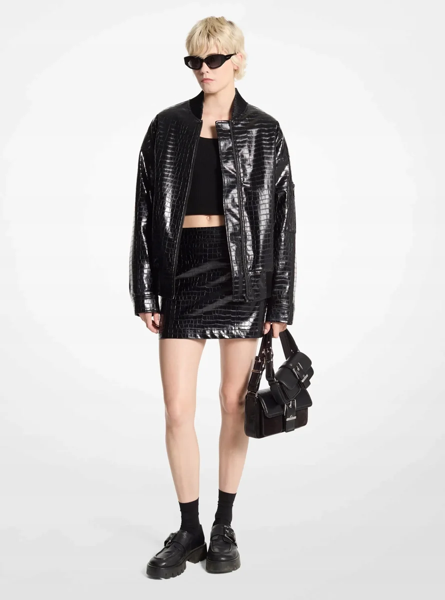 MICHAEL KORS KURTKA DAMSKA BOMBER NA ZAMEK Z WISKOZĄ CZARNA XS QAA*