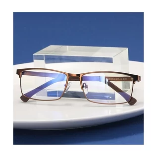 Okulary korekcyjne, oprawki, szkła - Męskie aluminiowe okulary zerówki do komputera BLUE LIGHT brązowe 25125D - grafika 1