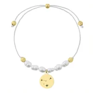 Bransoletki - Bransoletka sznurkowa białe perełki ze złotym medalikiem stal szlachetna Koziorożec - Manoki - miniaturka - grafika 1