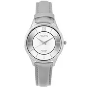 Zegarki damskie - Srebrny damski zegarek z szarym paskiem PACIFIC S6027-10 - miniaturka - grafika 1