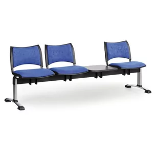 Ławka do poczekalni tapicerowana SMART, 3 siedzenia + stołek, niebieski, chromowane nogi - Inne meble biurowe - miniaturka - grafika 1