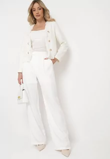 Spodnie damskie - Białe Klasyczne Spodnie z Kieszeniami i Prostą Nogawką Trisonore - grafika 1