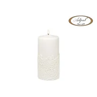 Świece - Świeca pieńkowa 15 x 7 cm koronka V lakier biała - miniaturka - grafika 1
