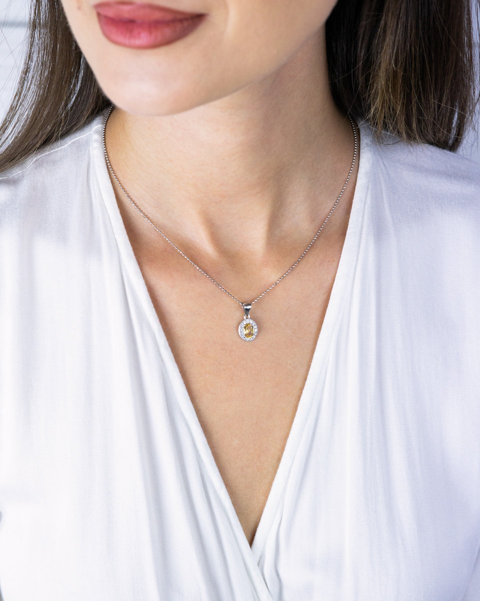 Komplet srebrny ozdobiony cytrynem i cyrkoniami - kolczyki z zawieszką