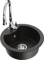 Zlewozmywaki z baterią - Mexen Diego zlewozmywak granitowy 1-komorowy z baterią kuchenną Savita, czarny/złoty metalik - 6512-75-672601-00 - miniaturka - grafika 1