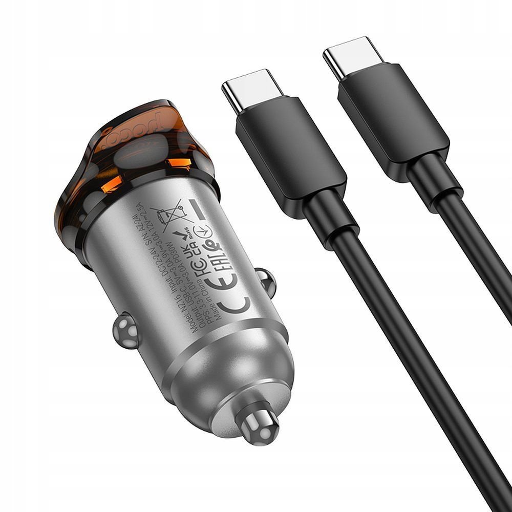 HOCO ładowarka samochodowa Typ C + kabel Typ C do Typ C PD QC 30W elegancka