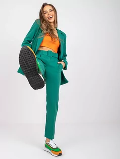 Spodnie damskie - Spodnie z materiału zielony elegancki klasyczny chinosy nogawka prosta w kant kieszenie guziki suwak - grafika 1