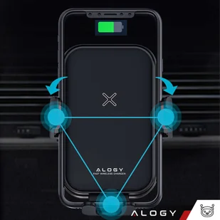 Uchwyt samochodowy automatyczny z ładowarką indukcyjną Qi na kratkę Alogy 15W do auta szybkie ładowanie czarny - Uchwyty samochodowe do telefonów - miniaturka - grafika 2