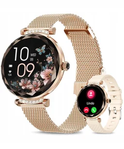Smartwatch damski 1,19" AMOLED rozmowy tętno SpO2 IP68 + 2 paski - Smartwatch - miniaturka - grafika 1