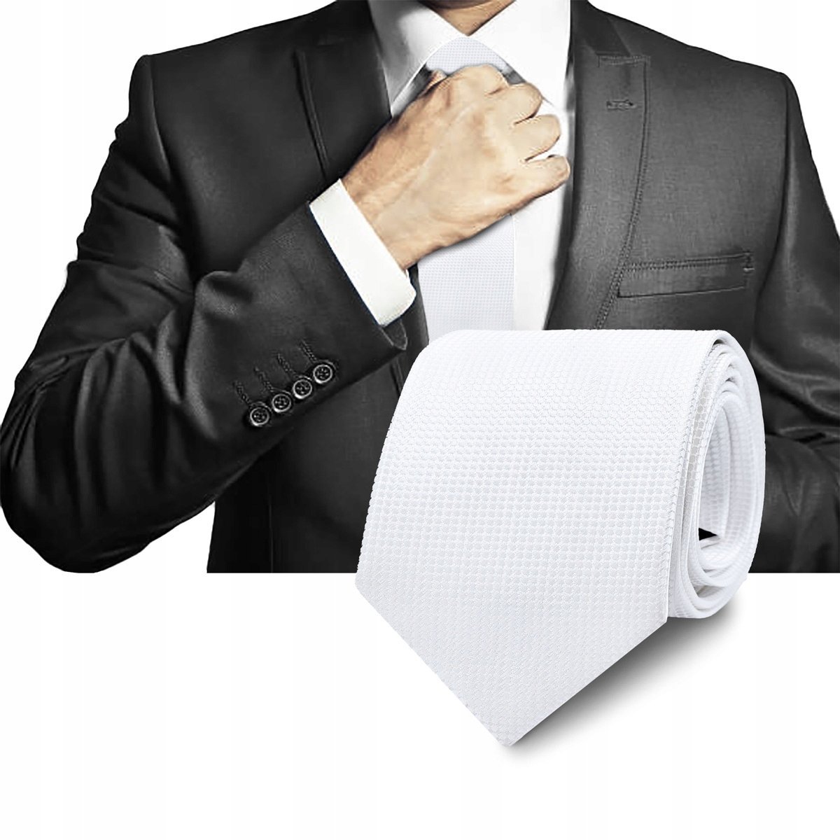 Elegancki KRAWAT Męski Klasyczny BIAŁY Krateczka M.28 Pako Jeans