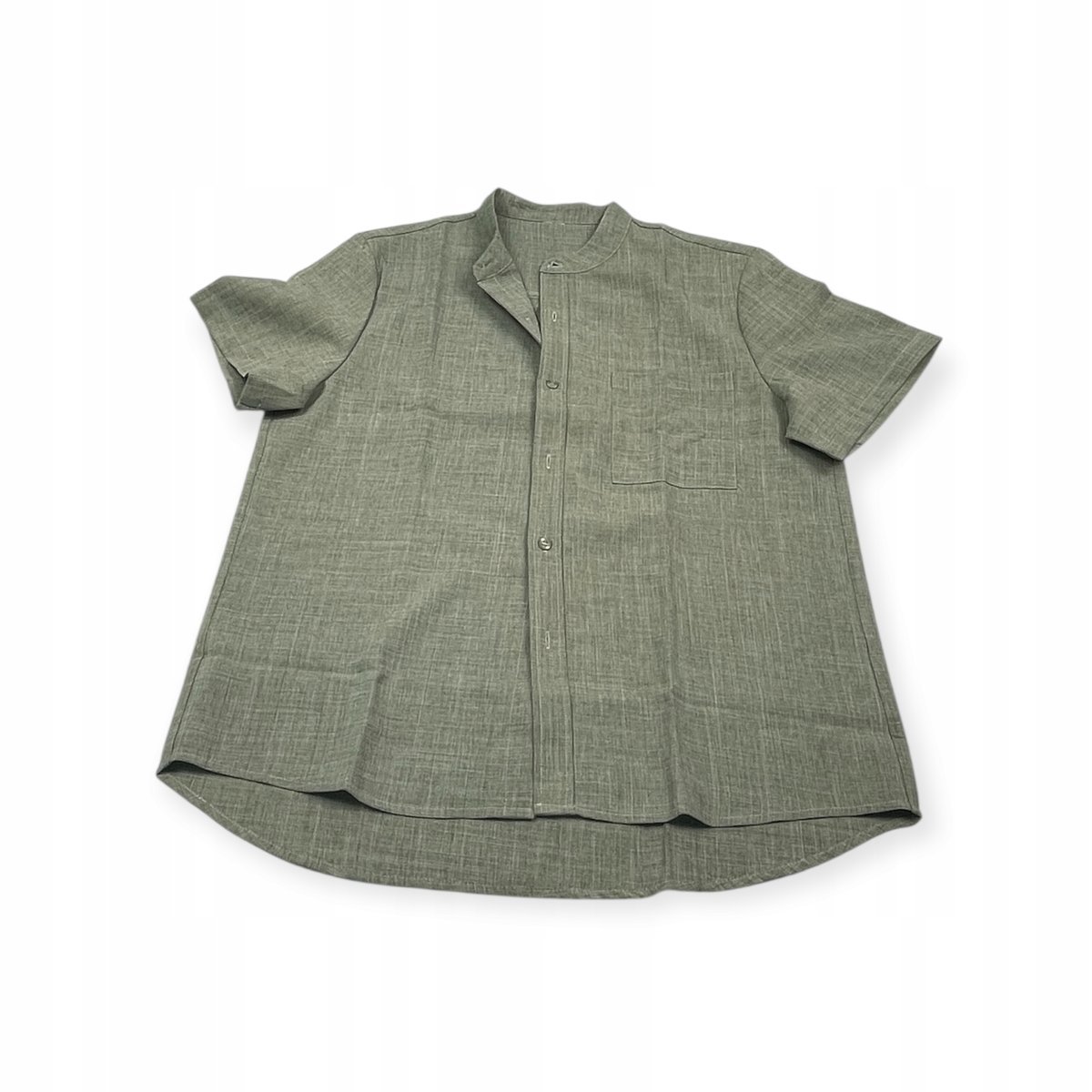 Męska koszula L - styl old money, stójka, krótki rękaw