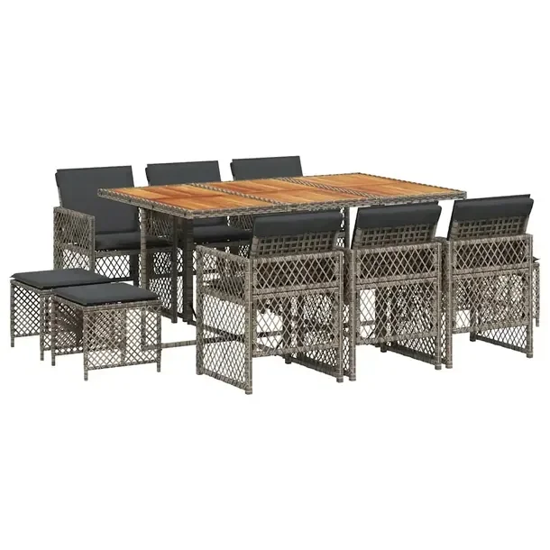 Zestaw mebli ogrodowych szary z rattanem PE, stół 165x106x73 cm, 6 krzese