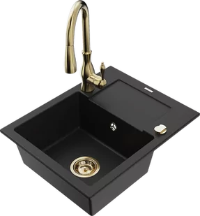 Mexen Enzo zlewozmywak granitowy 1-komorowy z ociekaczem i baterią kuchenną Savita, czarny - 6506-77-672601-50 - Zlewozmywaki z baterią - miniaturka - grafika 1