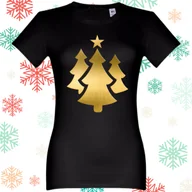Koszulki i topy damskie - Koszulka świąteczna damska złota choinka czarny t-shirt L Święta Boże Narodzenie - miniaturka - grafika 1