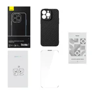 Etui i futerały do telefonów - Magnetyczne etui Baseus Synthetic Fiber Series do iPhone 14 Pro (czarne) +szkło hartowane +zestaw czyszczący - miniaturka - grafika 1