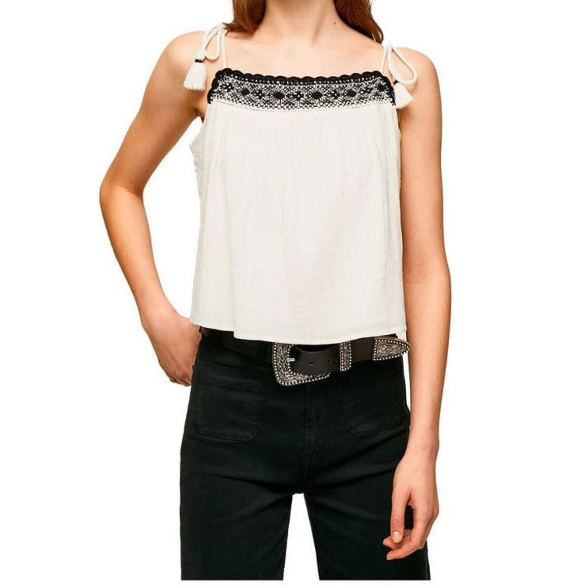 Bluzka damska Pepe Jeans Beni biała na ramiączkach-M