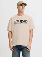 Koszulki męskie - Jack & Jones Koszulka "Yuki" w kolorze beżowym - miniaturka - grafika 1