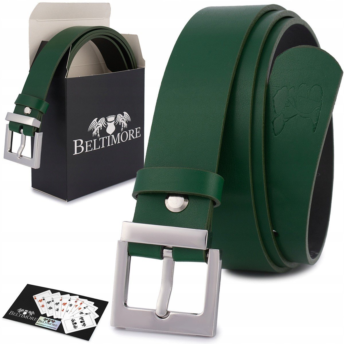 Skórzany pasek damski do spodni sukienki zielony skóra nat 3 cm Beltimore D69 zielony r.110-125 cm