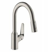 Baterie kuchenne - Hansgrohe Focus M42 Bateria kuchenna z wyciąganą wylewką stal szlachetna 71821800 - miniaturka - grafika 1