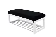 Ławki do przedpokoju - Ławka na buty LPG-4 120cm EMRAWOOD drewno lite kolor biały siedzisko gładkie, czarny - miniaturka - grafika 1