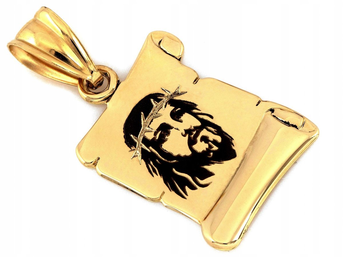 Medalik złoty 585 Jezus w koronie cierniowej papirus 0.95g 23mm na prezent