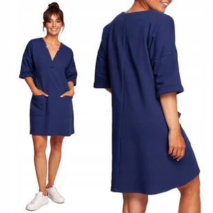 Kobieca Sukienka Na Co Dzień Damska Tunika Dekolt Atramentowa 40/42 L/XL - Bluzki damskie - miniaturka - grafika 1