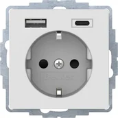 Gniazdka elektryczne - Gniazdo z ładowarką Berker Q.1/Q.3/Q.7 USB A+C 2.4/3.0A - biały mat - miniaturka - grafika 1