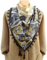 Apaszki i szaliki damskie - Chusta damska ludowa folk duża z frędzlami DB-10C czarna - miniaturka - grafika 1