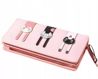 Portfele - PORTFEL DAMSKI PORTMONETKA z kotkiem kotem Śliczny różowy - miniaturka - grafika 1