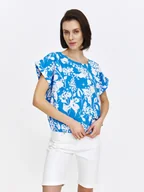 Bluzki damskie - Niebieska bluzka o swobodnym kroju w jasne wzory - miniaturka - grafika 1