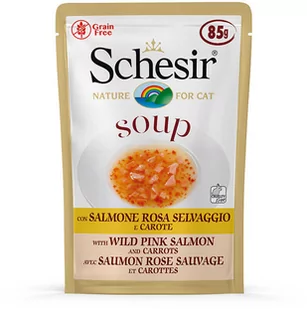 Schesir Cat Soup, 6 x 85 g - Dziki różowy łosoś z marchwią - Mokra karma dla kotów - miniaturka - grafika 1