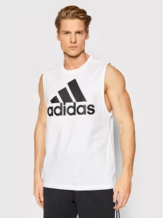 Koszulki sportowe męskie - Adidas Tank top Essentials Big Logo H14640 Biały Regular Fit - grafika 1