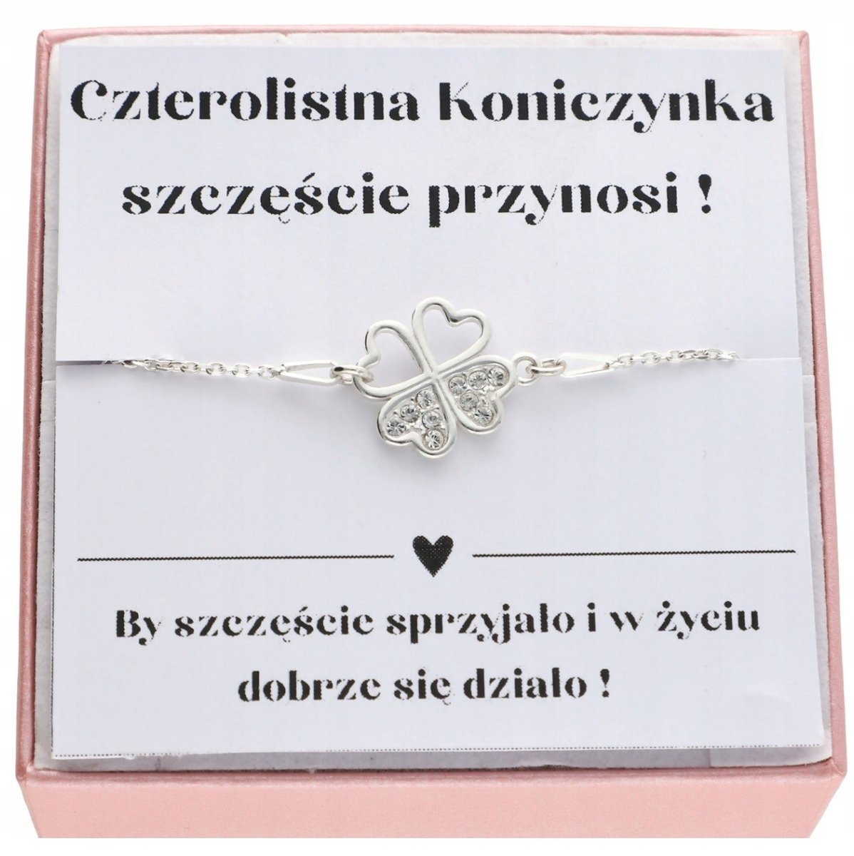 Srebrna bransoletka z koniczynką na szczęście KONICZYNKA SENTENCJA 925