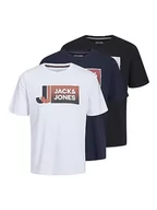 Koszulki męskie - JACK & JONES T-shirt męski, Czarny/opakowanie: czarny + biały + granatowy, M - miniaturka - grafika 1