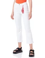 Spodnie damskie - Love Moschino Damskie spodnie midi Flare ze stretchu Lyocell Gabardyna, optical white, 33 - miniaturka - grafika 1