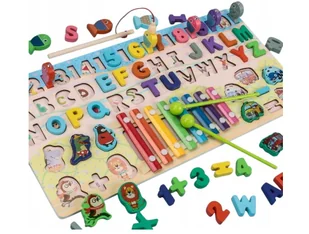 Drewniana Układanka Edukacyjna 5w1 Literki Cyferki Cymbałki Rybki MONTESORI - Instrumenty muzyczne dla dzieci - miniaturka - grafika 1