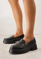 Mokasyny damskie - Czarne Mokasyny na Grubej Tłoczonej Podeszwie Dorikharei - miniaturka - grafika 1