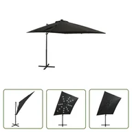 Parasole ogrodowe - The Living Store Parasol wiszący z lampkami LED i słupkiem - 250 cm - czarny - Parasol Wiszący - miniaturka - grafika 1