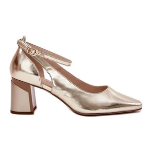 Skórzane Czółenka Na Słupku Maciejka K6816-25 Złote złoty - Czółenka - miniaturka - grafika 1