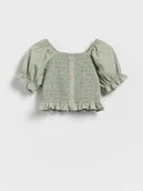 Bluzki dla dziewczynek - Reserved - Krótka bluzka hiszpanka - oliwkowy - miniaturka - grafika 1