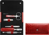Akcesoria do paznokci - Akcesoria do manicure Classic Inox czerwone z obcinaczem i nożyczkami w skórzanym etui 5 el. - miniaturka - grafika 1